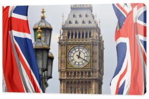 Big Ben w Londynie i angielska flaga