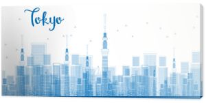 Zarys wieżowce Tokyo City w kolorze niebieskim.