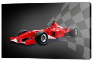 czerwony samochód Formuły 1 i flaga wyścigowa