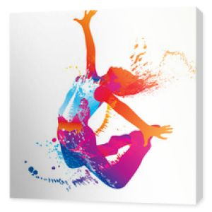 Tańcząca dziewczyna z kolorowymi plamami i plamami na białym