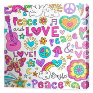 Peace Love Music and Dove Notebook Doodles Vector Set