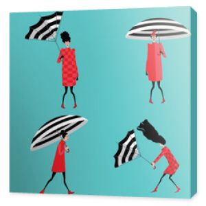 zestaw ilustracji wektorowych dziewcząt z parasolem