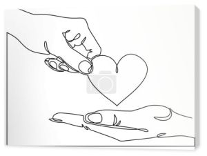 hand drawn vector illustration of hands with  heart.Continuous one line drawing