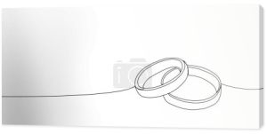 Wedding rings continuous line drawing. One line art of love, rings, marriage, union of hearts.