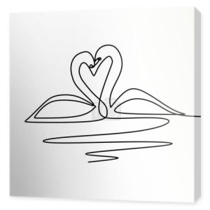 Goose one line art drawing. Couple romantic continuous single lineart vector illustration.