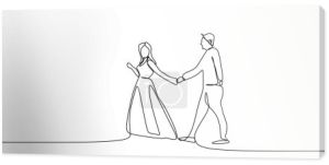 Couple holding hand one continuous line art drawing vector illustration minimalism style