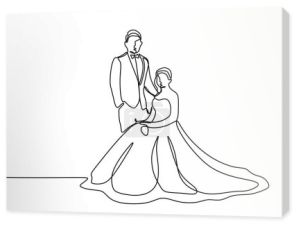 Wedding dress continuous line drawing of couple in love