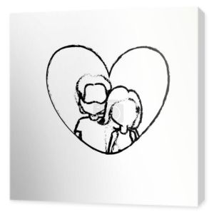figure couple together inside heart design vector illustration