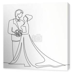 Continuous line drawing of a pair of brides. The character of a bride and groom who are married. Black and white vector illustration. - Vector