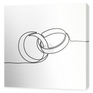 Continuous line drawing. Wedding rings. Template for love cards and invitations. Black isolated on white background. Hand drawn vector illustration. 