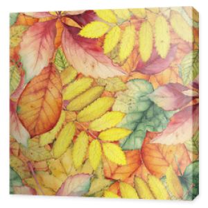 Wzór z kolorowych liści jesienią. Oryginalne ręcznie rysowane jasne kolory tła akwarela.