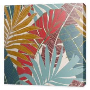 Ręcznie rysowane streszczenie tropikalne lato tło: palmy i liście bananowca w sylwetce, grafika liniowa