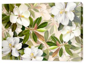 Streszczenie białych kwiatów magnolii. Druk do druku wnętrz.