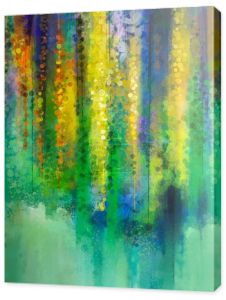 Abstract yellow color flowers. Watercolor painting. Spring yellow flowers Wisteria tree in blossom with bokeh over green color background.