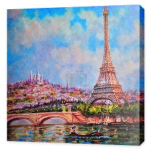 kolorowy obraz eiffel wieża i sacre coeur w Paryżu