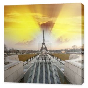 La Tour Eiffel, Paris. Sunset colors over famous Tower, view fro