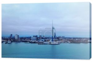 Harbour of Portsmouth England with famous Spinnaker Tower - aerial view
