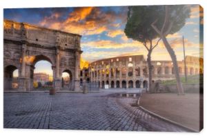 Arch of Constantine the Great and the Colosseum at sunrise, Rome