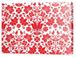 Kalocsai czerwony emrboidery kwiatowy wzór - tło węgierskiej sztuki ludowej