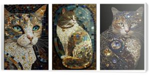 Legendarne koty mozaika sztuki. kolaż zdjęć z kotem. Artwork płótno ścienne plakat sztuki