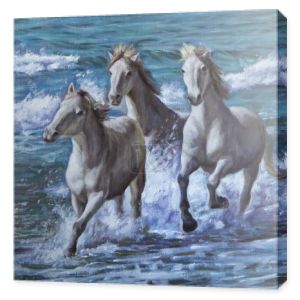 Obraz olejny koni nad morzem