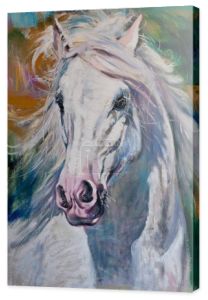 Biały koń portret oryginalne dzieło sztuki olej na płótnie ręcznie Ilustracja