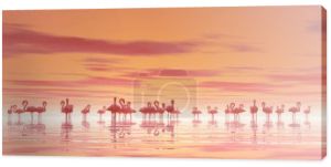 stada flamingów - 3d Render