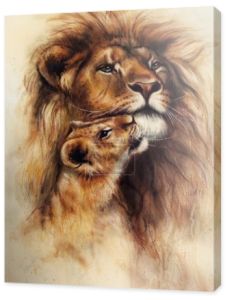 aerografu piękny obraz miłości lew i jej baby cub