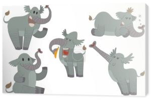 Zestaw pięciu zabawne słonie szary 