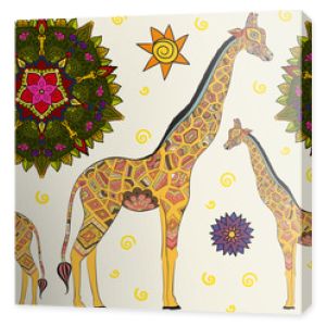 Piękna dorosła żyrafa. Ręcznie rysowane ilustracja ozdobnych żyraf. na białym tle żyrafa na białym tle. Wzór z ozdobnej żyrafy