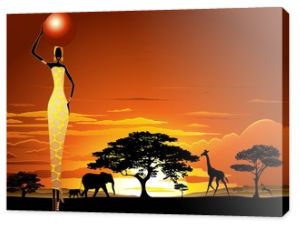 Afrykańska kobieta na sawannie Sunset-Donna Africata nel Tramonto