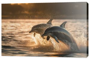 Playful dolphin jumping in the blue sea generated by AI
