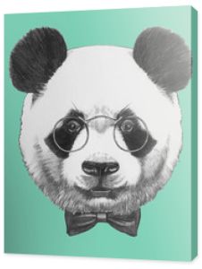 Ręcznie rysowane portret Panda z okularami i muszką. Pojedyncze elementy wektorów.