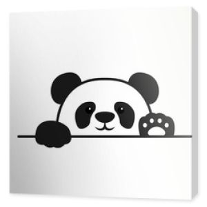 Śliczna panda łapy nad ścianą, ikona kreskówka twarz pandy, ilustracji wektorowych