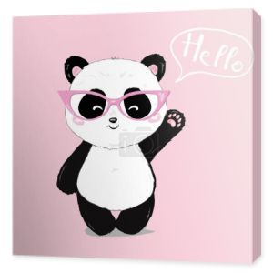 Ilustracja wektorowa Panda w okularach, słodkie Panda na białym tle na różowym tle