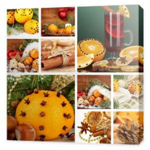 Boże Narodzenie kolaż z smaczne jedzenie, napoje i dekoracje