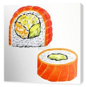 sushi i rolki kuchnia azjatycka, rysunek z kolorowych ołówków