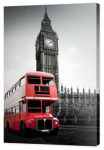 Czerwony londyński autobus przed Big Ben