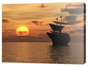 statek na zachód słońca