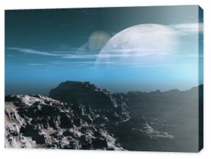 Eksploracja egzoplanet - krajobraz fantasy i surrealistyczny. Renderowane 3D.