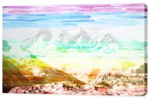 Fantastyczny górski krajobraz, wykonany z kolorowego filtra akwarelowego
