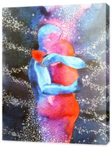 para kochanków przytulająca się we wszechświecie abstrakcyjny wolny umysł, w twoim świecie akwarela malarstwo projekt ilustracja tło