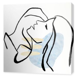 Abstract face line art. Couple and kissing man and women illustration. Female modern boho people composition
