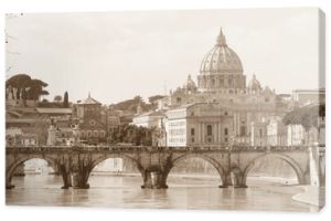 Widok na Watykan i Ponte Sant& 39 Angelo przez Tyber w Rzymie