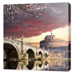 Zamek Anioła z mostem na Tybrze w Rzymie, Włochy