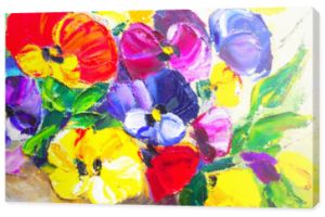 Tekstura obraz olejny, kwiaty, sztuka, malowany kolorowy obraz, farba