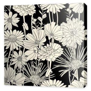 Czarno-biały wzór kwiatowy bez szwu