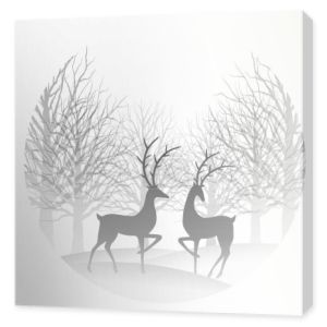 Boże Narodzenie ilustracja z lasu i renifer.