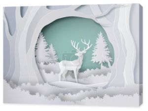 Jeleń w lesie ze śniegiem w sezonie zimowym i Boże Narodzenie.