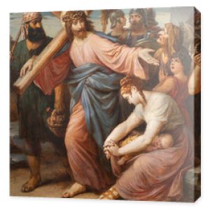 WIEDEŃ, AUSTIRA - 22 października 2020 r.: Obraz Jeus spotyka kobiety z Jerozolimy w kościele św. Jana Ewangelisty autorstwa Karla Geigera (1876).